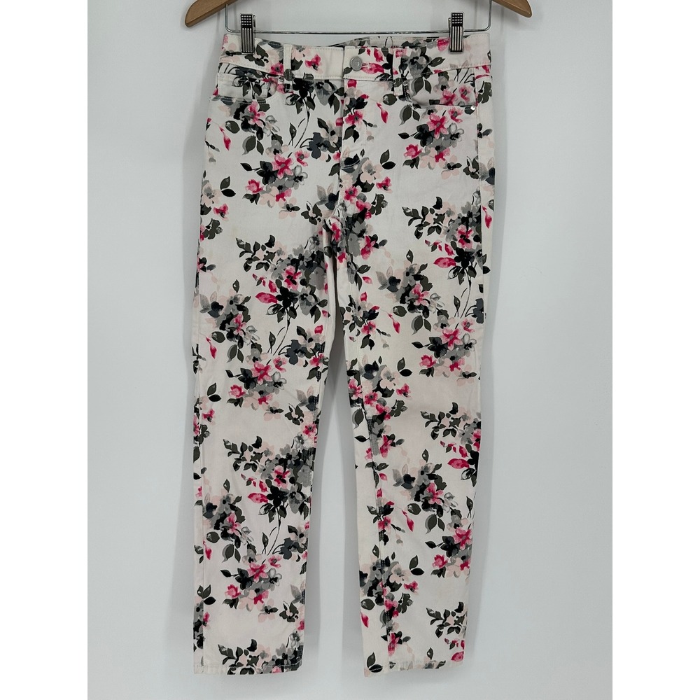 White House Black Market Pink Floral Slim Ankle Pants Size 2 WHBM Cotton Modal